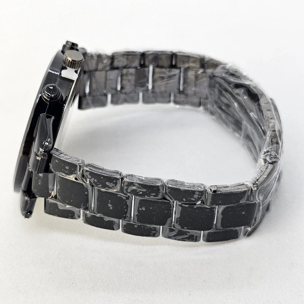 Men's 2 PC Watch Bracelet Set 42MM Black Dial Date Indicator Black‎ Bracelet